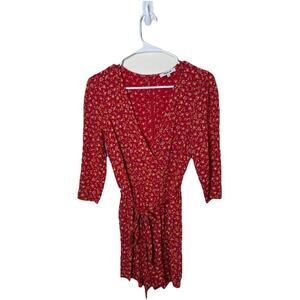 Madewell Silk Wrap Front-Midi Dress Romper in Red Floral Pattern Size 4
